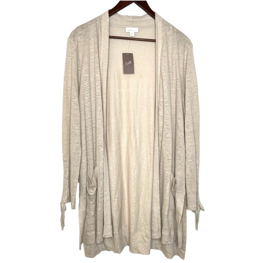 J.Jill love linen open front long cardigan large petite new